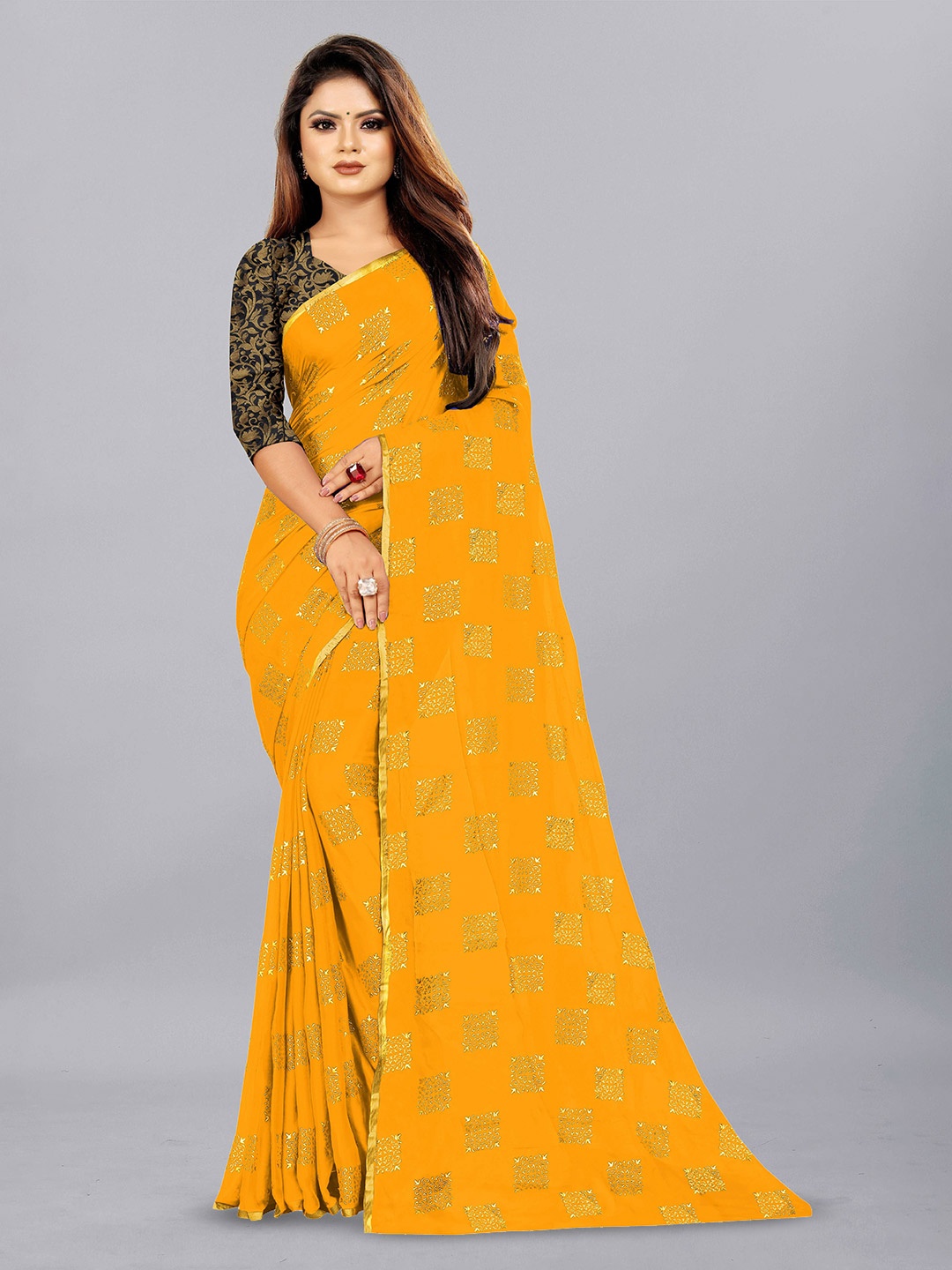 

Aardiva Ethnic Motifs Pure Chiffon Saree, Yellow