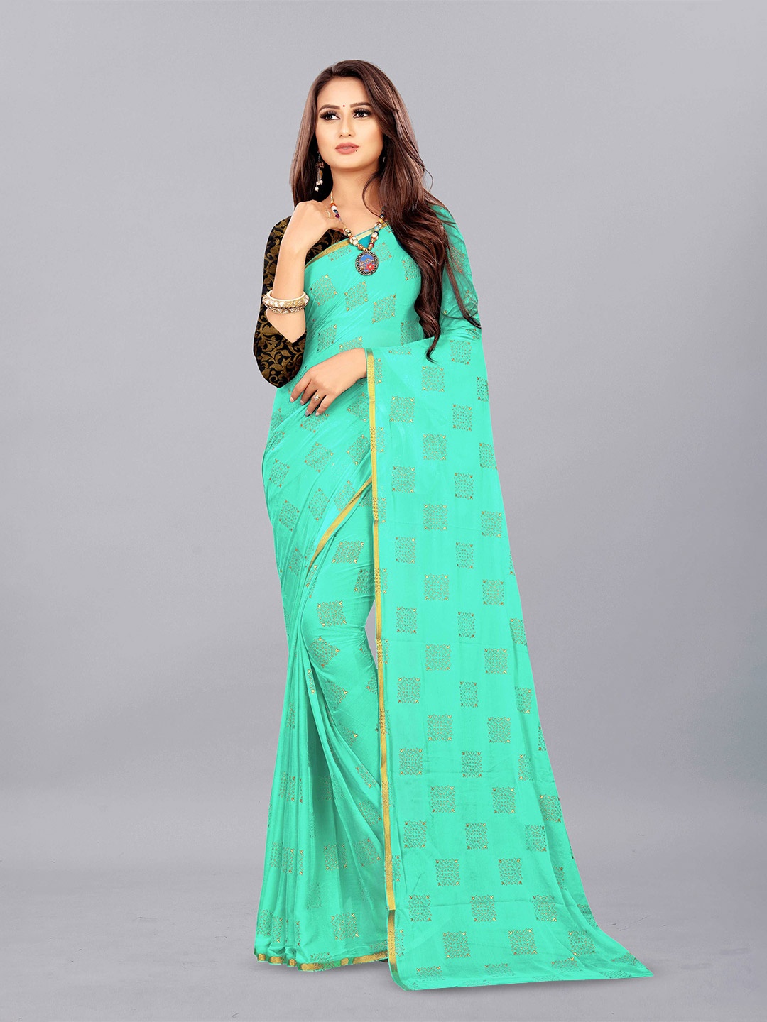 

Aardiva Ethnic Motifs Zari Pure Chiffon Saree, Green