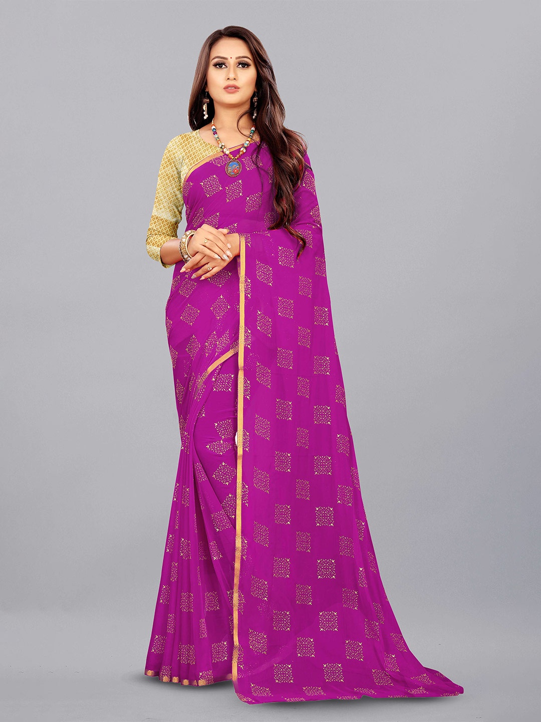 

Aardiva Ethnic Motifs Zari Pure Chiffon Saree, Magenta