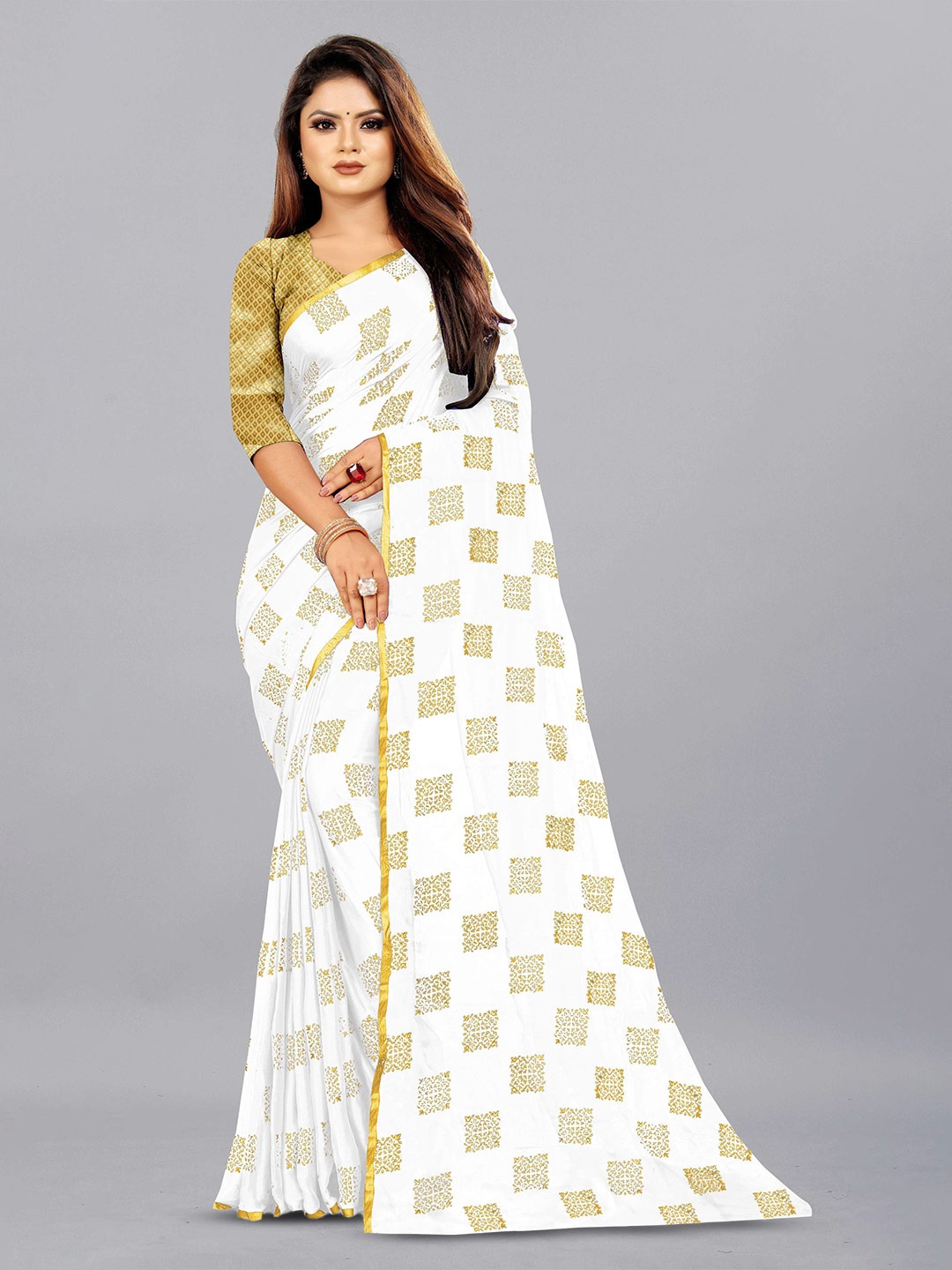 

Aardiva Ethnic Motifs Zari Pure Chiffon Saree, White