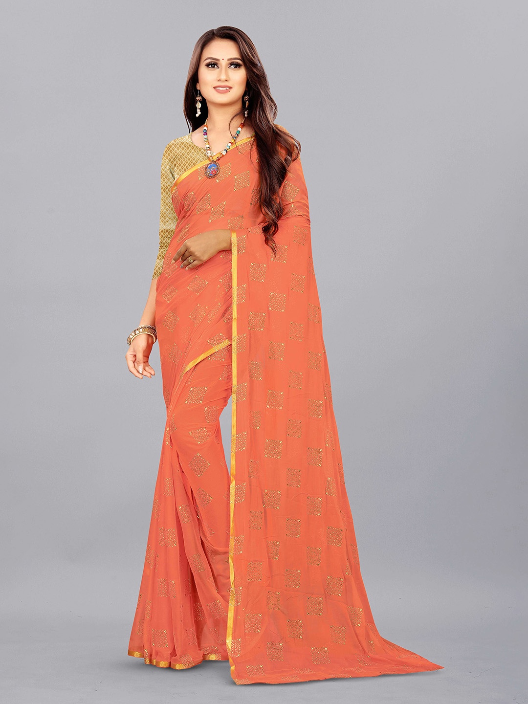 

Aardiva Ethnic Motifs Zari Pure Chiffon Saree, Peach