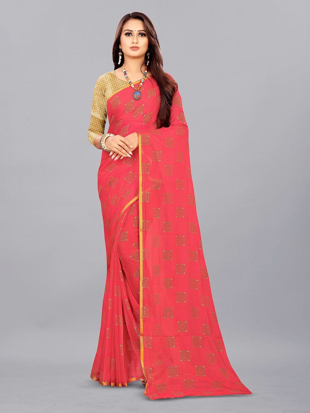 

Aardiva Ethnic Motifs Zari Pure Chiffon Saree, Rose