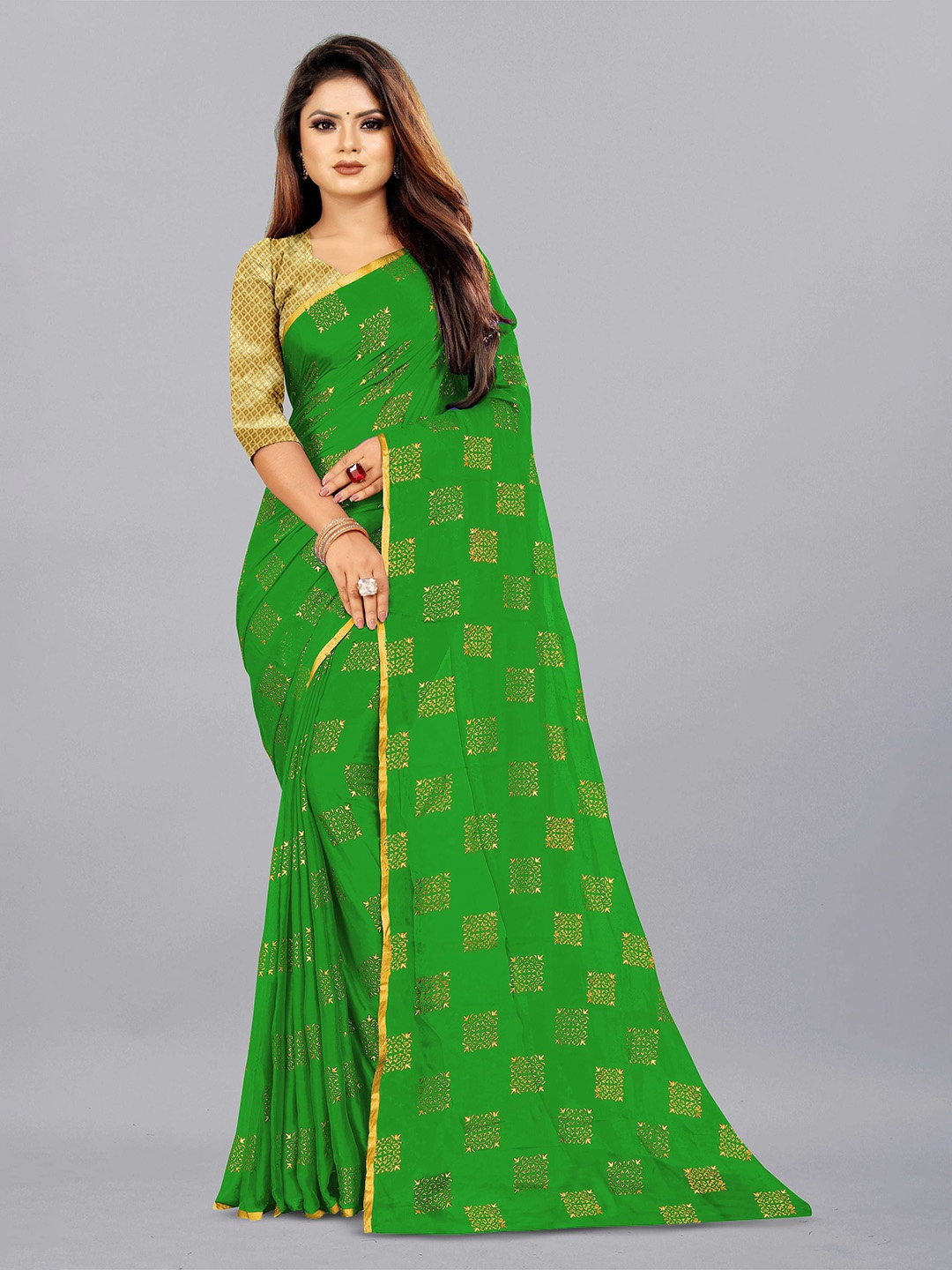 

Aardiva Ethnic Motifs Pure Chiffon Saree, Green