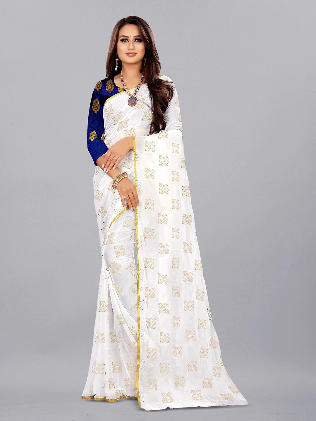 

Aardiva Ethnic Motifs Zari Pure Chiffon Saree, White