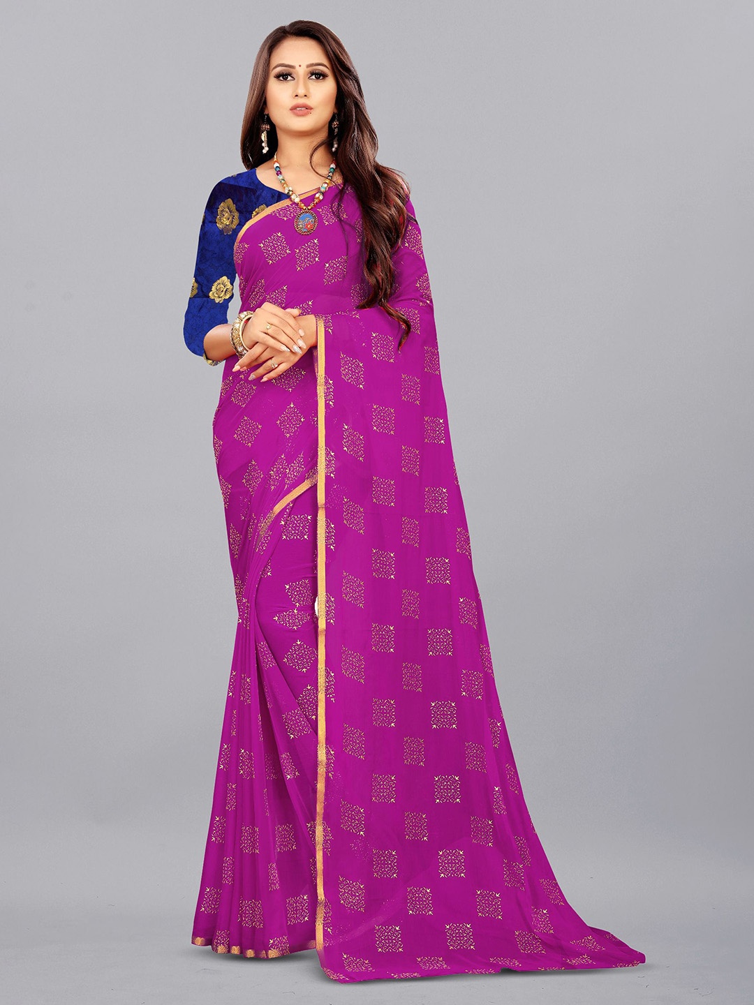 

Aardiva Ethnic Motifs Zari Pure Chiffon Saree, Magenta