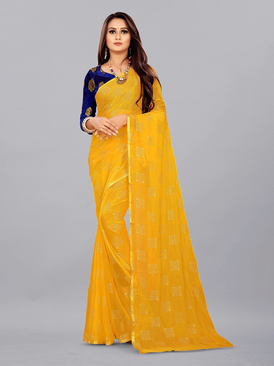 

Aardiva Ethnic Motifs Pure Chiffon Saree, Yellow