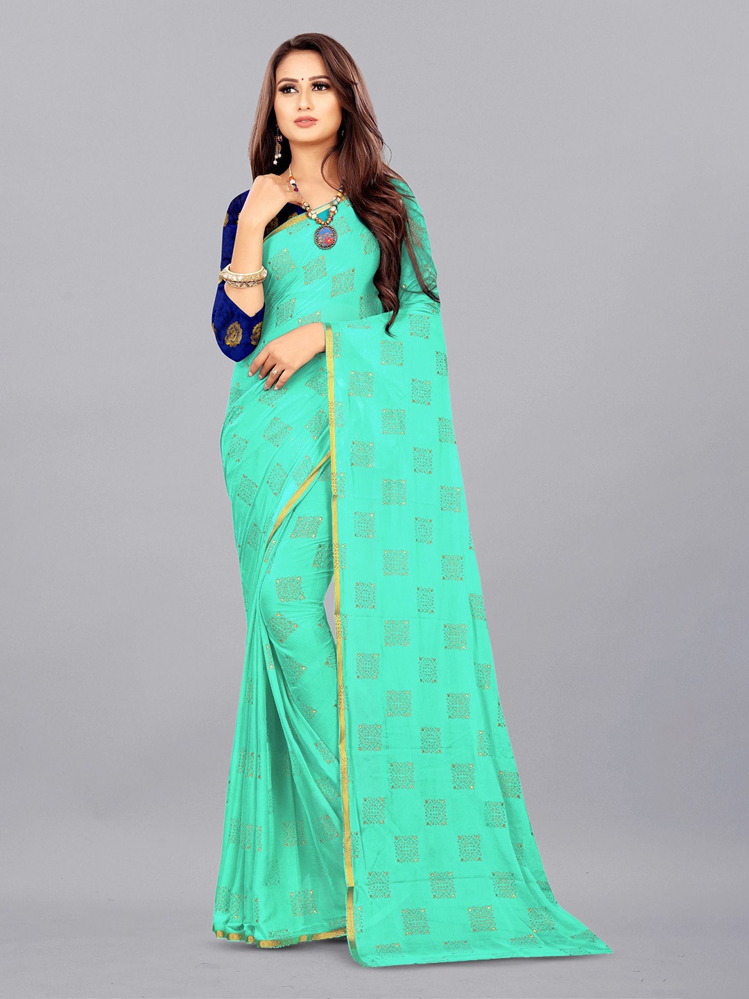 

Aardiva Ethnic Motifs Printed Zari Pure Chiffon Saree, Na