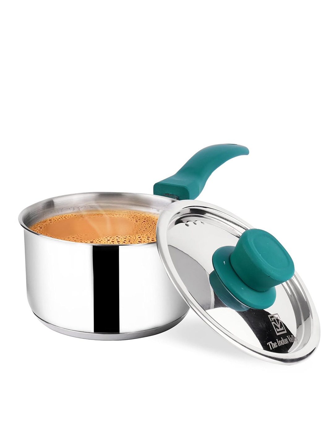 

The Indus Valley Silver Toned & GreenInduction Base Stainless Steel Sauce Pan