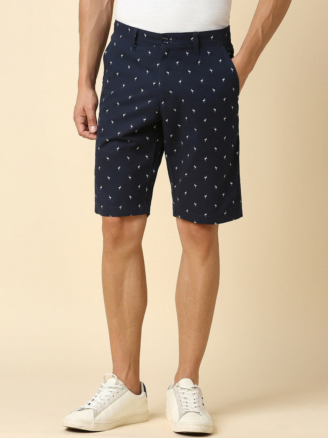 

Allen Solly Men Slim Fit Mid-Rise Conversational Printed Pure Cotton Shorts, Navy blue
