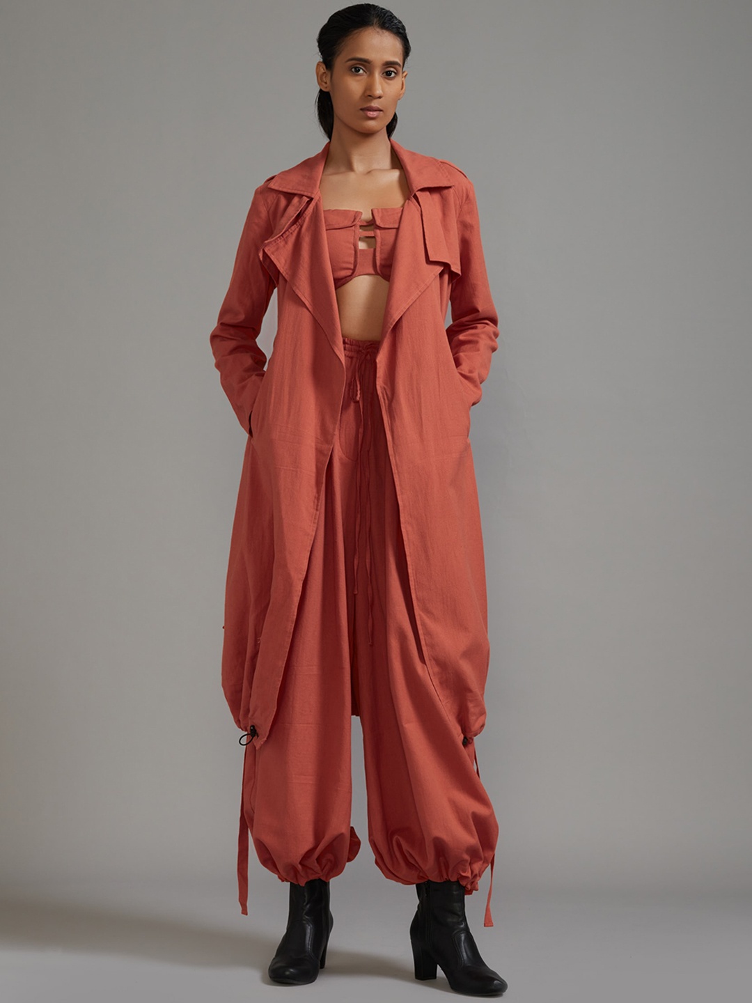 

MATI Longline Cotton Open Front Jacket, Rust