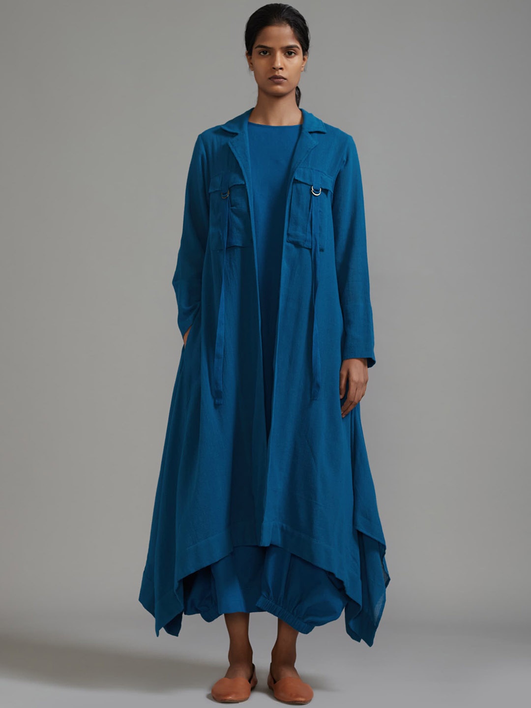 

MATI Longline Cotton Open Front Jacket, Blue