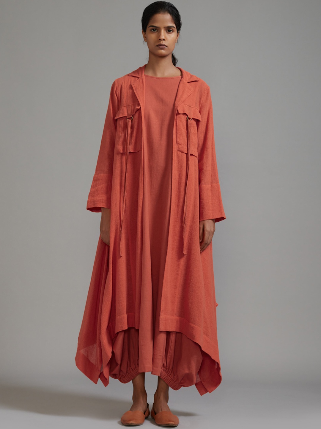 

MATI Longline Cotton Open Front Jacket, Rust