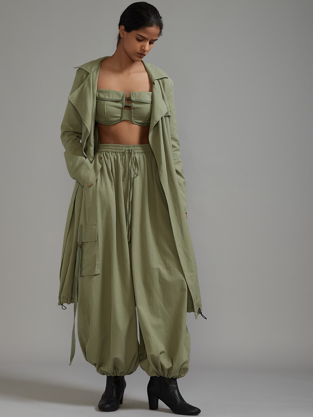 

MATI Longline Cotton Open Front Jacket, Green