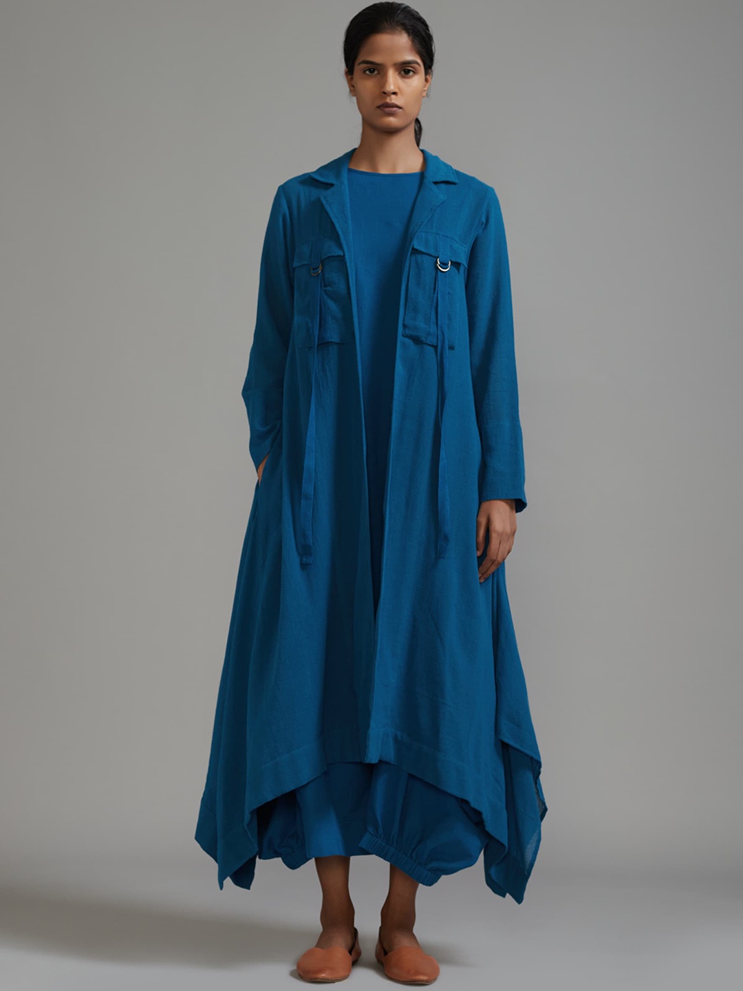 

MATI Longline Cotton Open Front Jacket, Blue