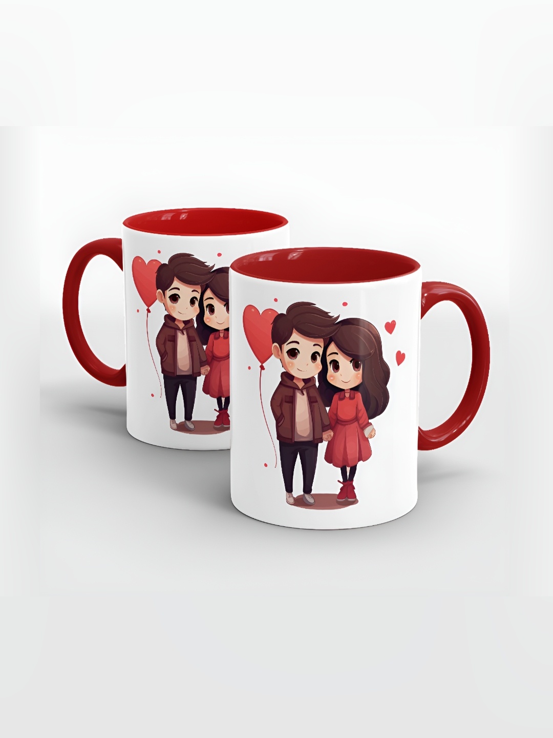 

SUBLIKRAFT Red & White 2 Pieces Geometric Printed Ceramic Matte Mugs