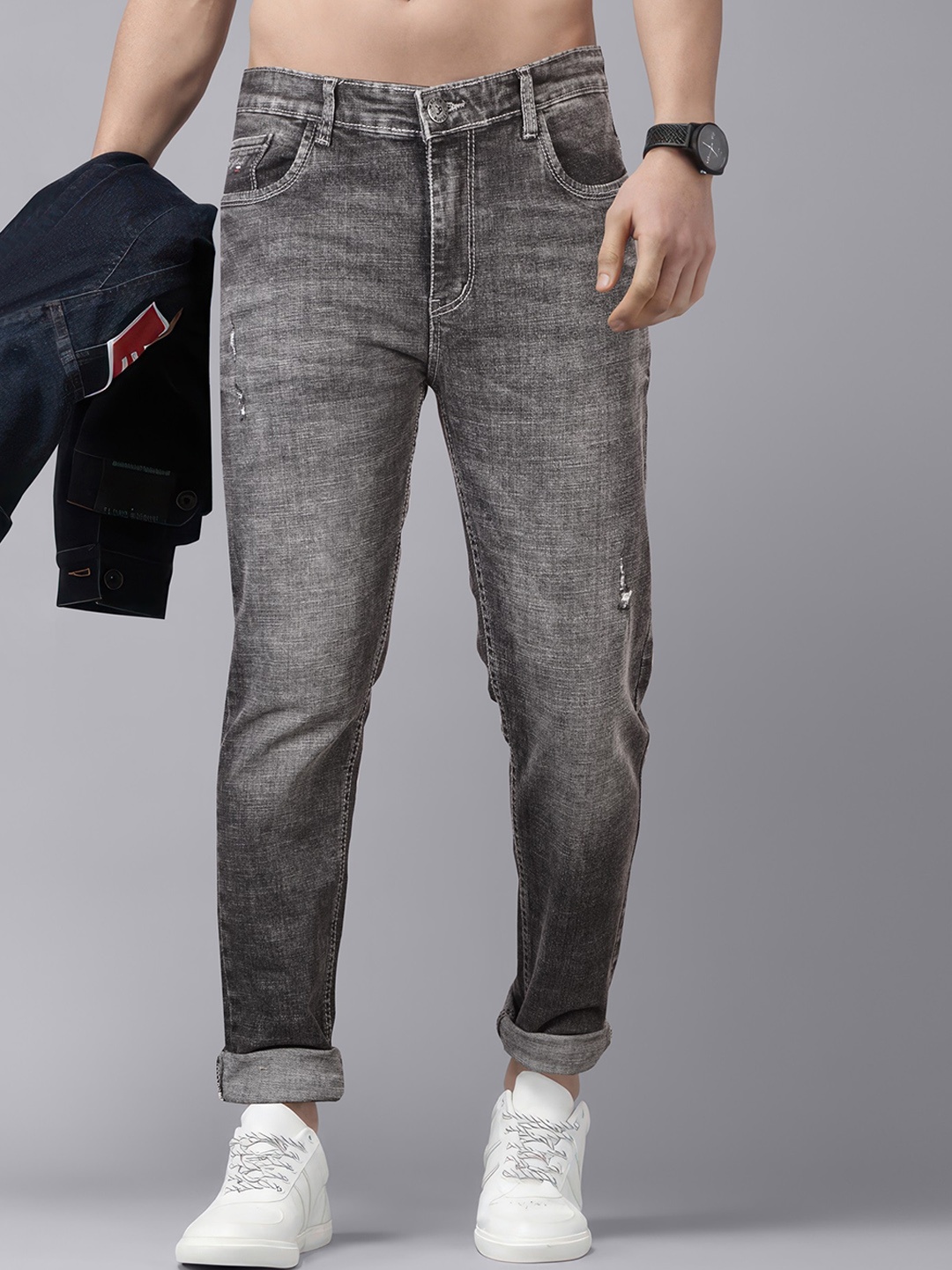 

Jb Just BLACK Men Urban Slim Fit Mildly Distressed Heavy Fade Stretchable Jeans, Grey