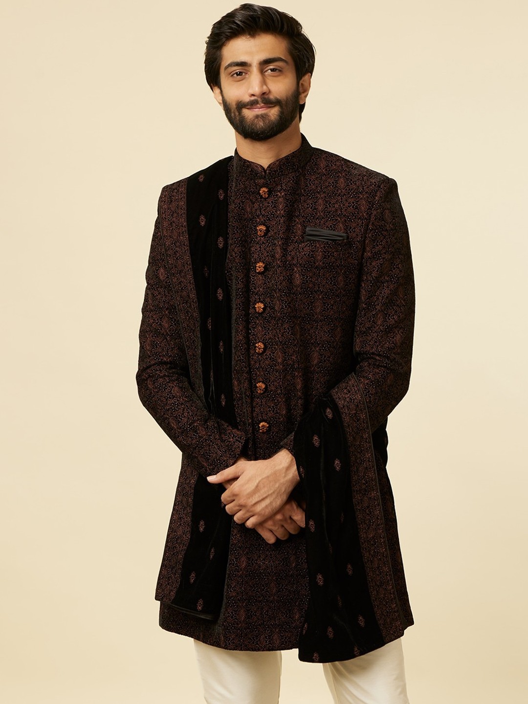

Manyavar Embroidered Sherwani Set, Black