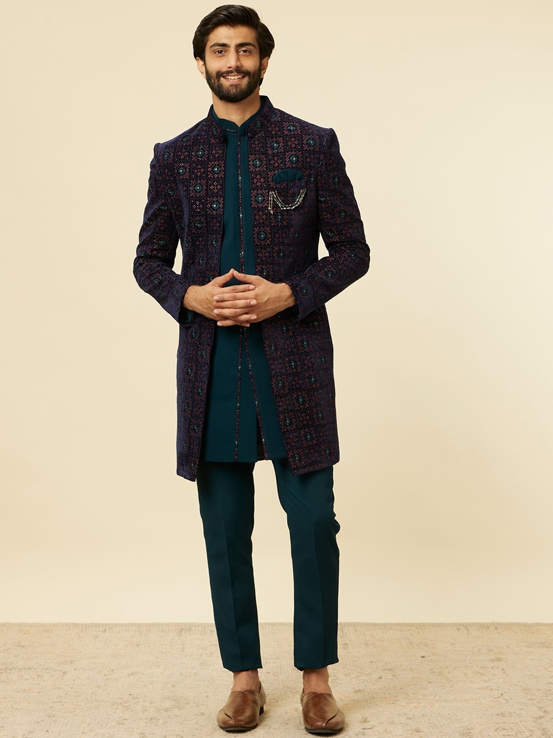 

Manyavar Embroidered Sherwani Set, Blue