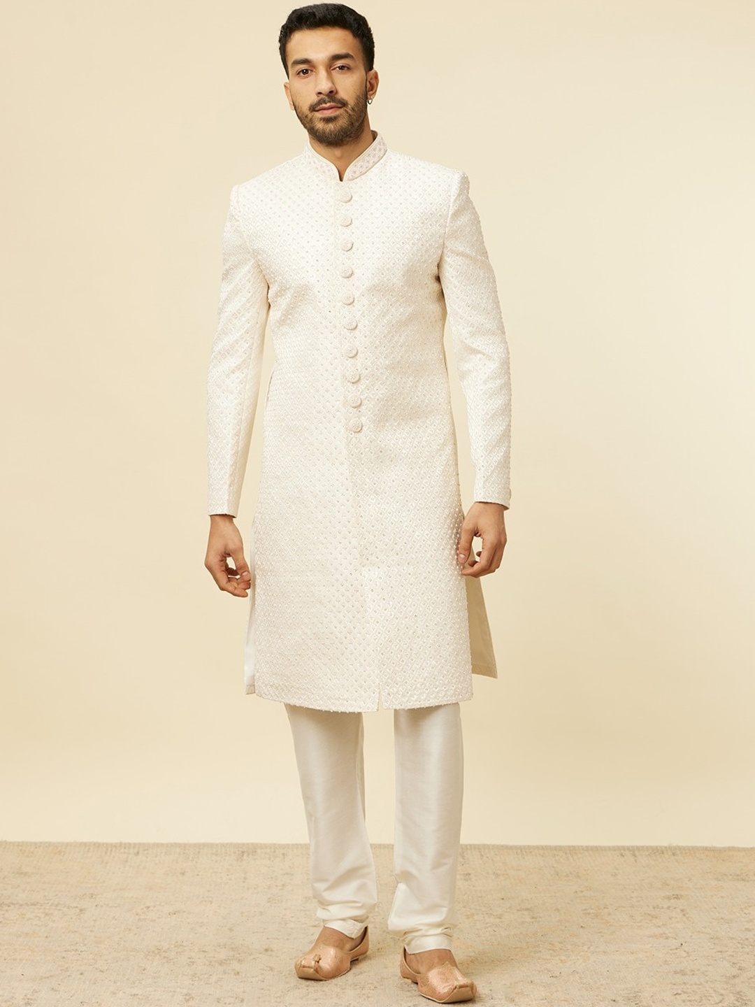 

Manyavar Embroidered Sherwani Set, White