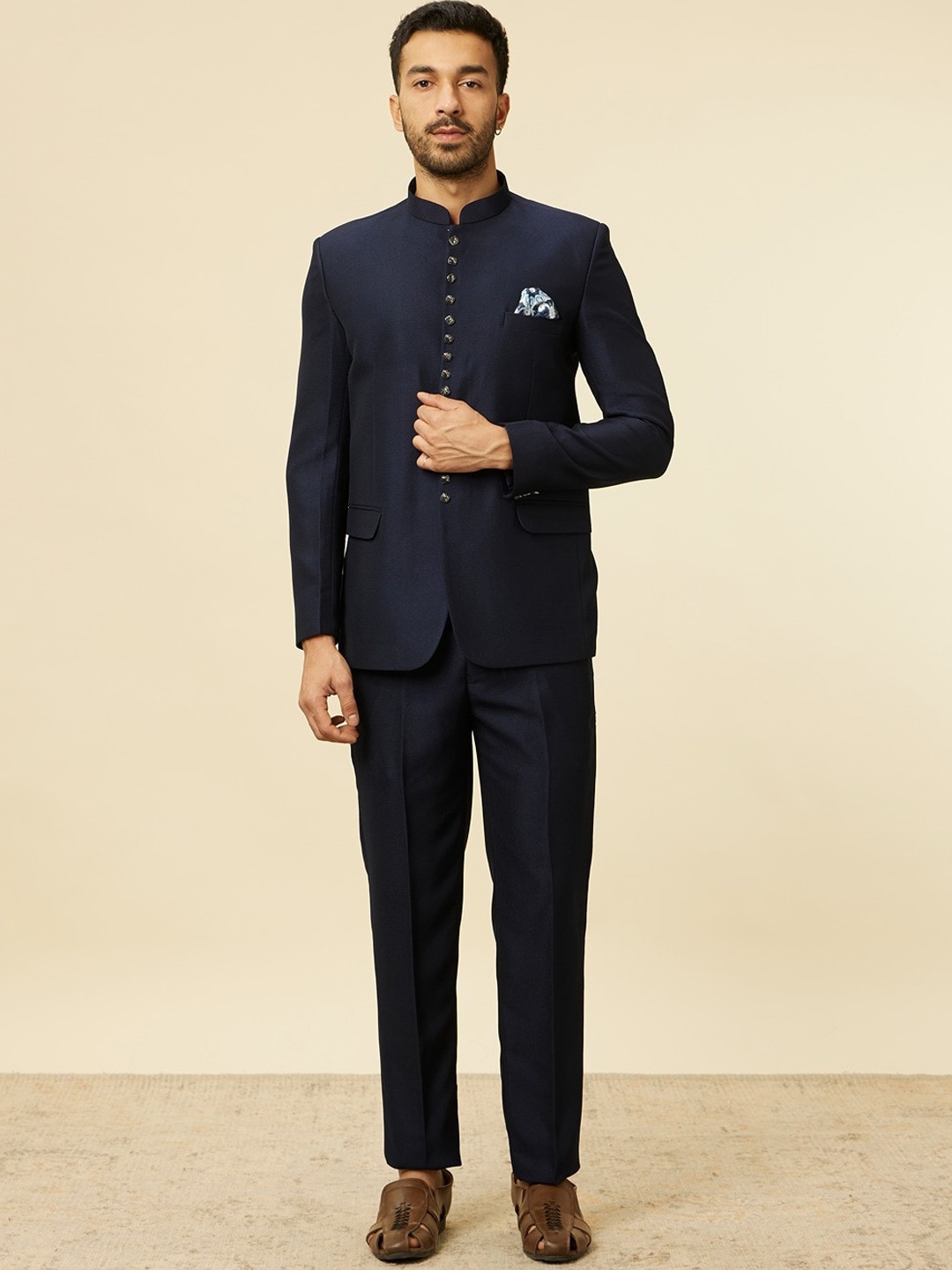 

Manyavar Double-Breasted Three-Piece Formal Suits, Blue