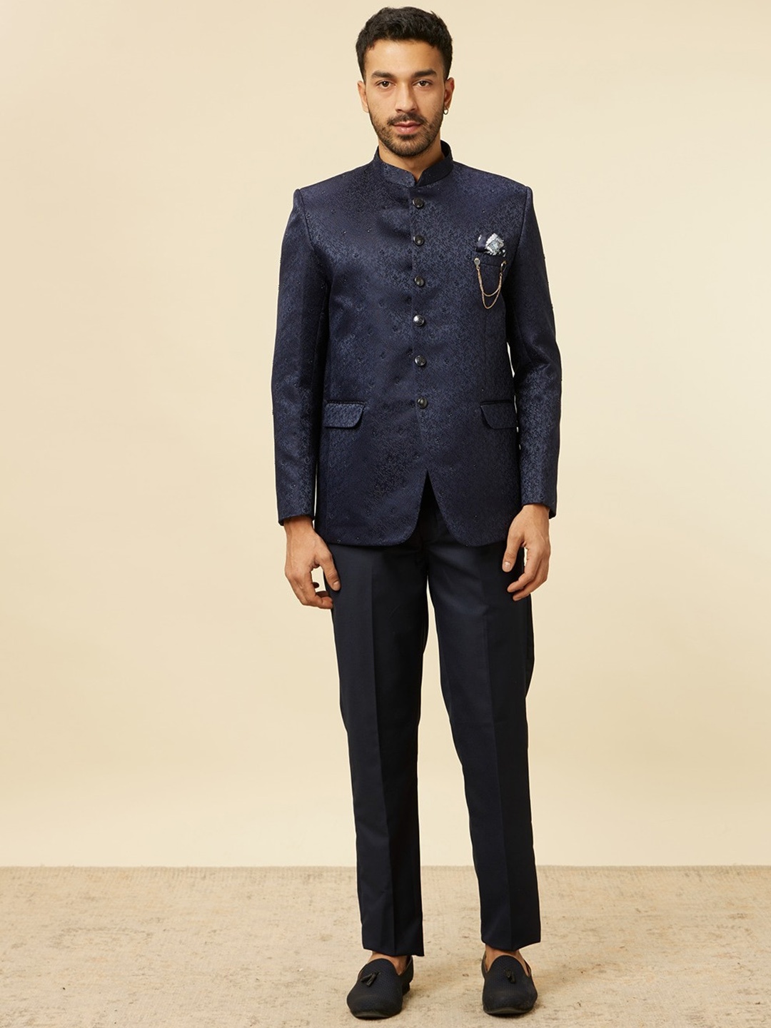 

Manyavar Self Design Single-Breasted Two-Piece Suit, Blue