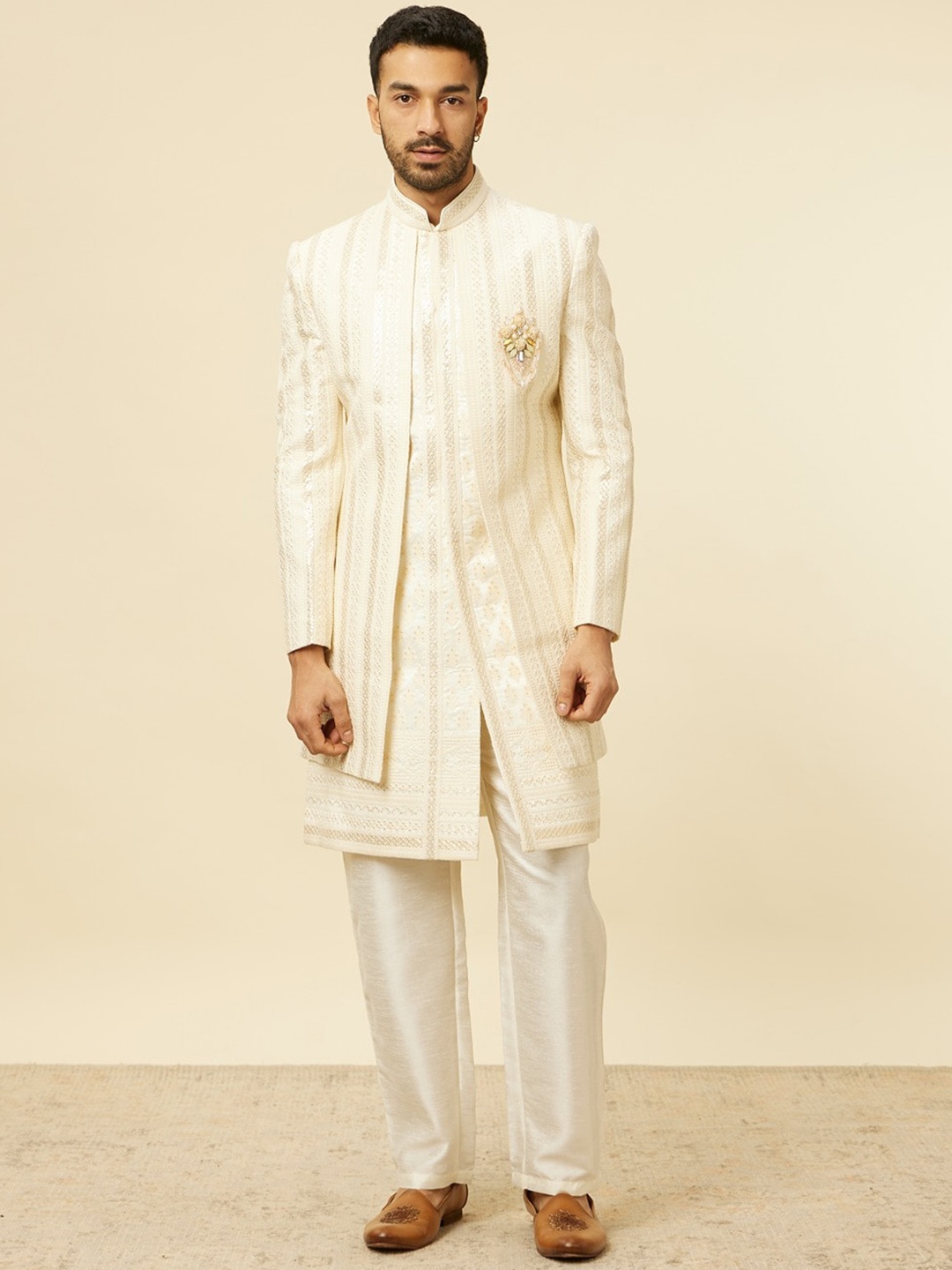 

Manyavar Embroidered Sherwani Set, Cream