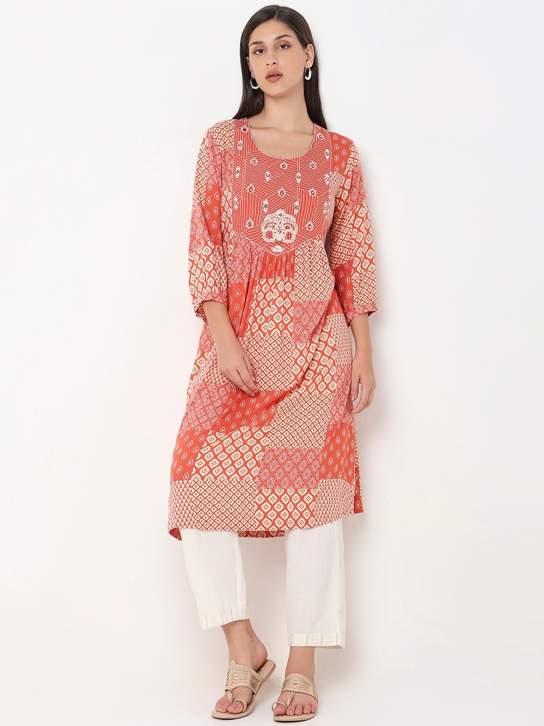 

Ethnicity Geometric Printed Straight Kurta, Orange