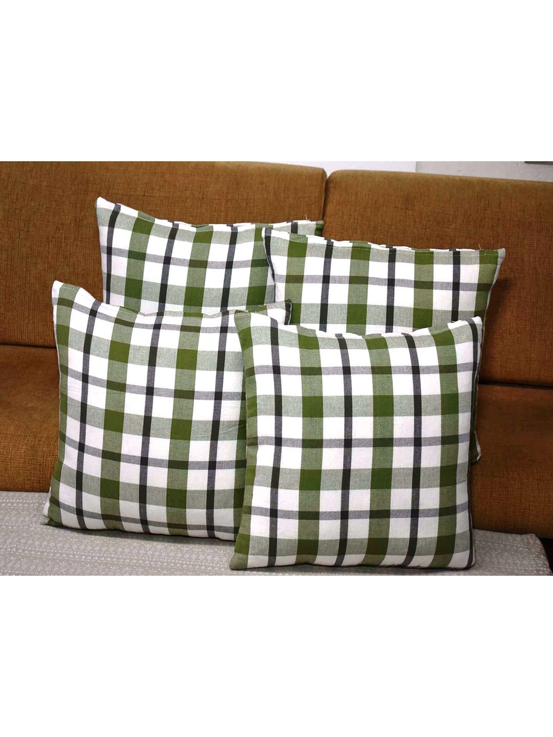 

Aura Green & White 4Pcs Checked Square Cushion Covers