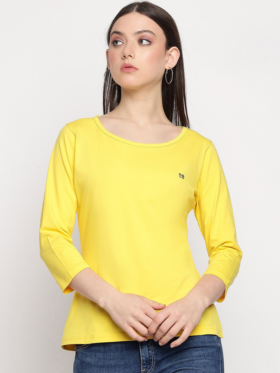 

Okane Round Neck Cotton T-shirt, Yellow