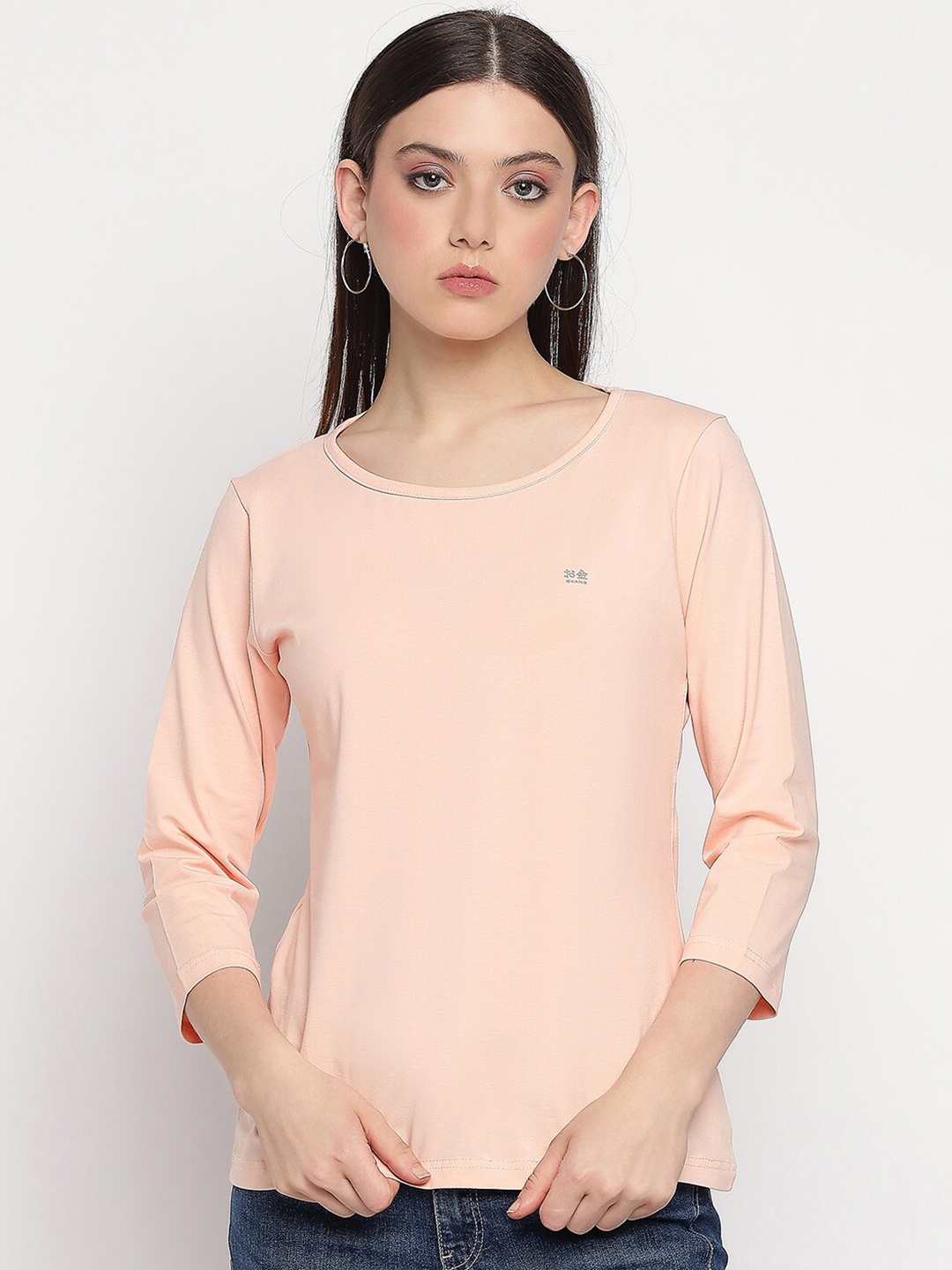 

Okane Round Neck Cotton T-shirt, Peach