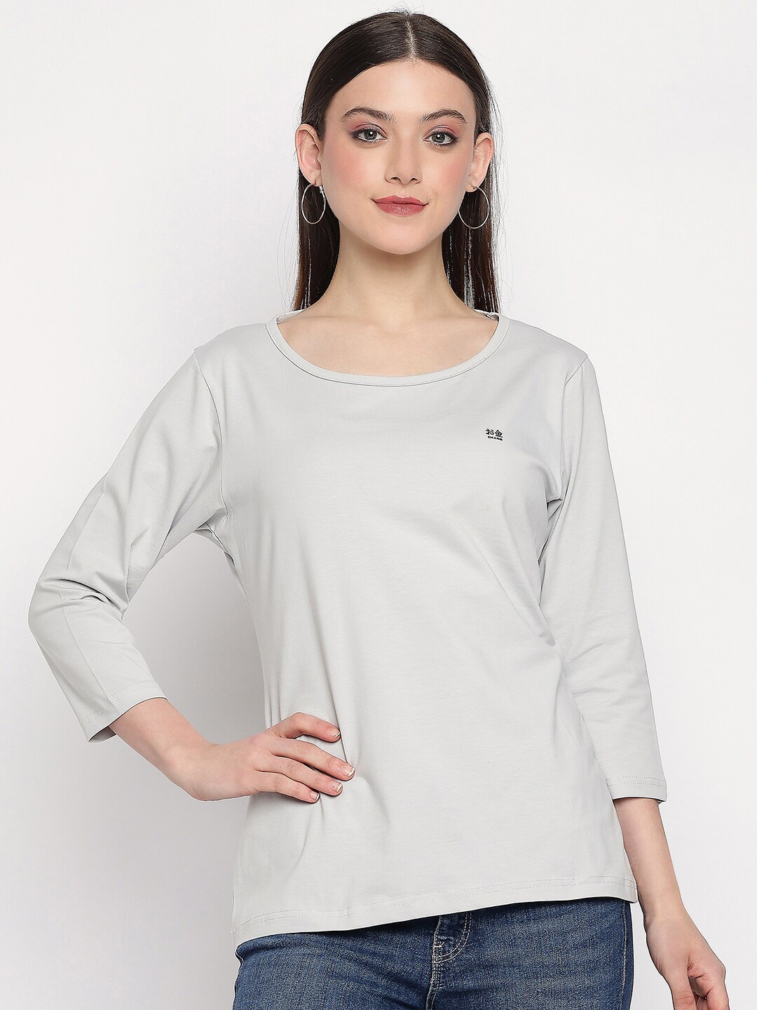 

Okane Round Neck Cotton T-shirt, Grey