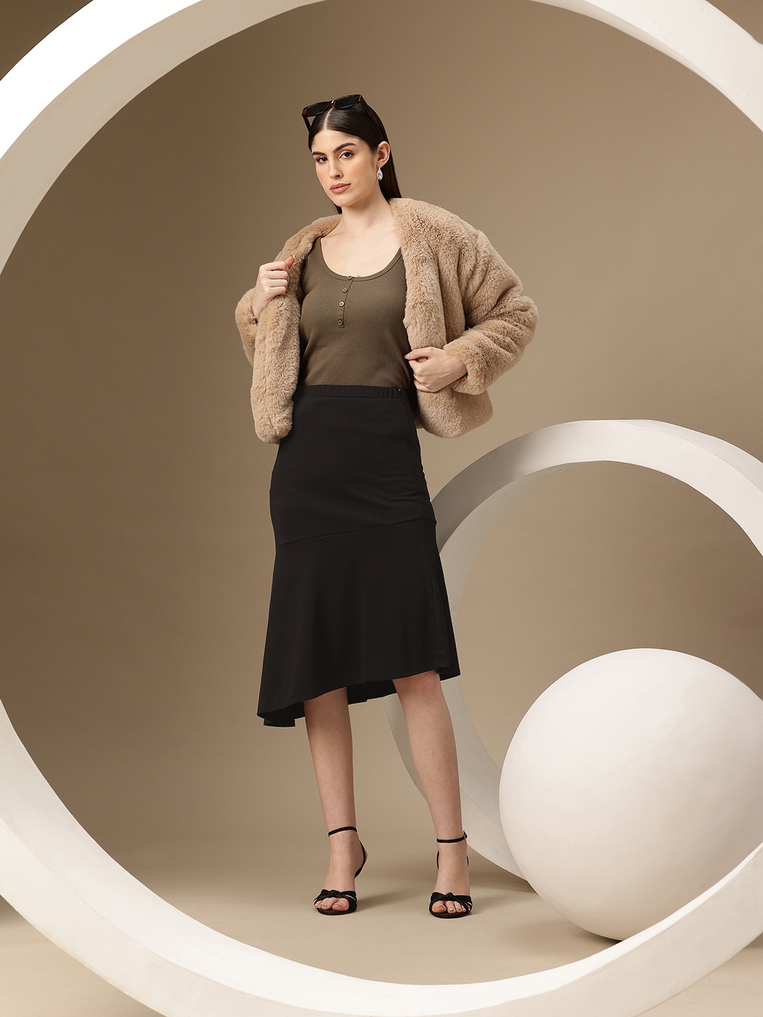 

Chemistry Asymmetric Hem A-Line Skirt, Black