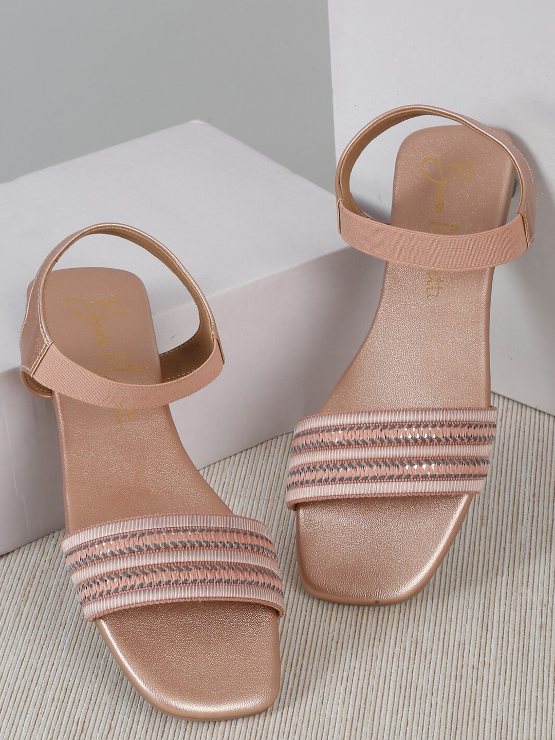 

Bruno Manetti Embellished Open Toe Flats, Beige