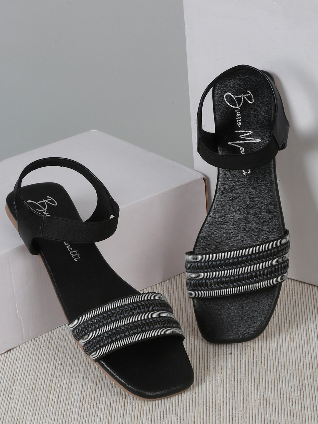 

Bruno Manetti Textured Open Toe Flats, Black