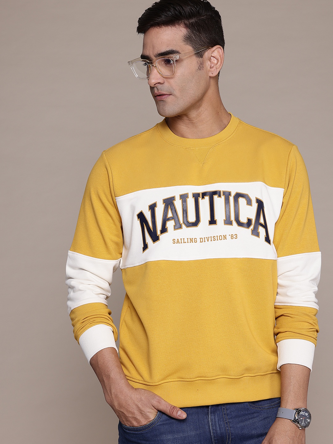 

Nautica Striped Typo Print Sweatshirt, Mustard