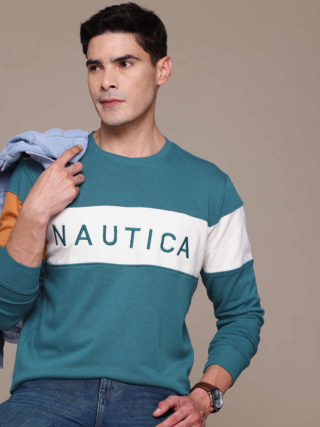 

Nautica Striped Embroidered Sweatshirt, Teal