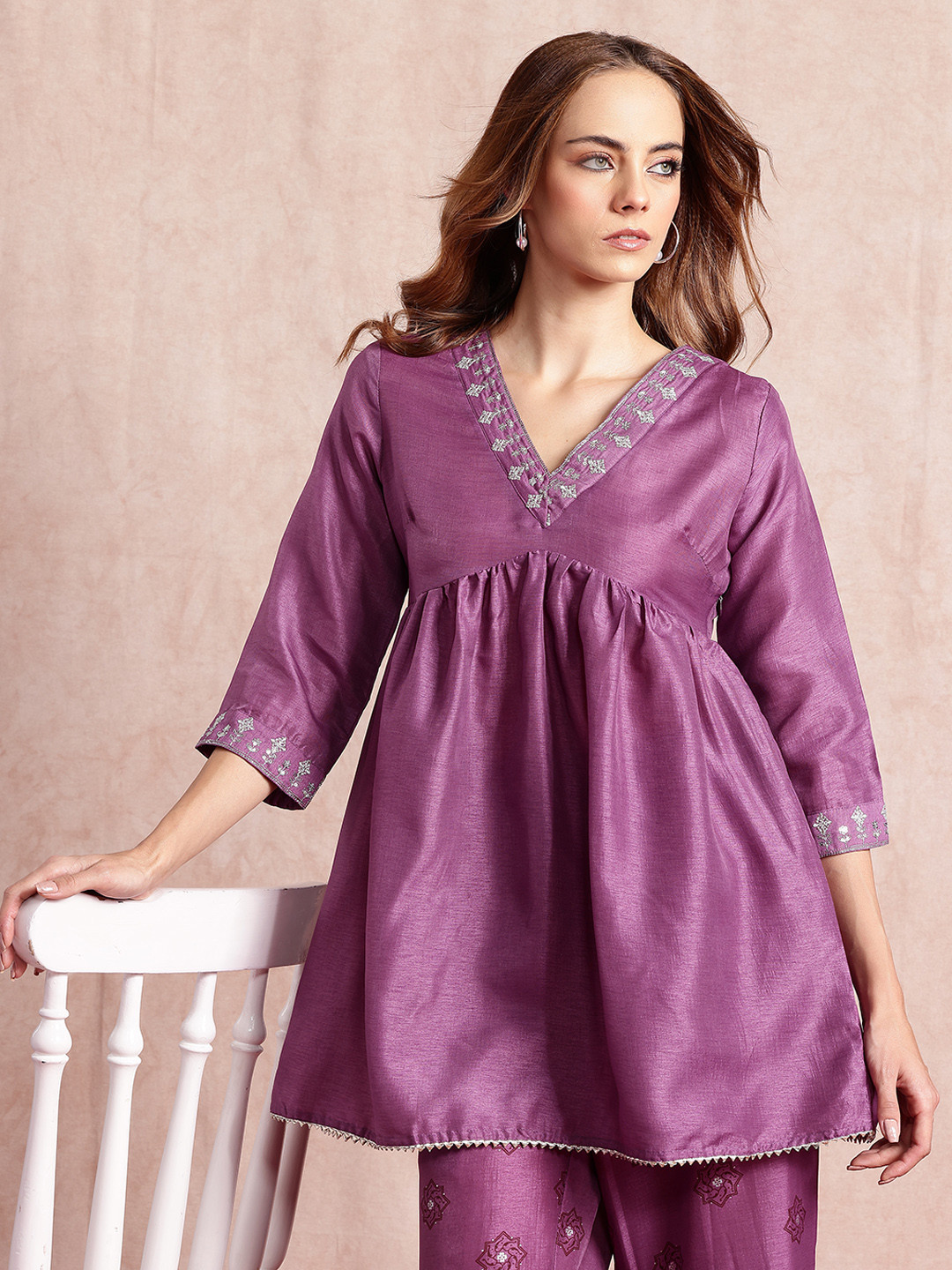 

all about you Pleated Sequinned Kurta With Sharara, Purple