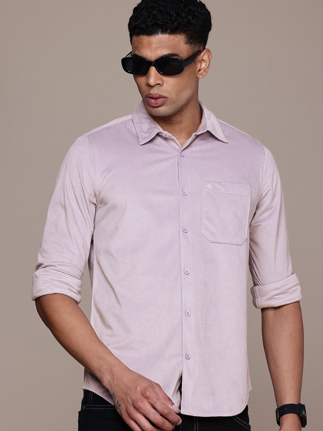 

WROGN Self Design Slim Fit Casual Shirt, Purple