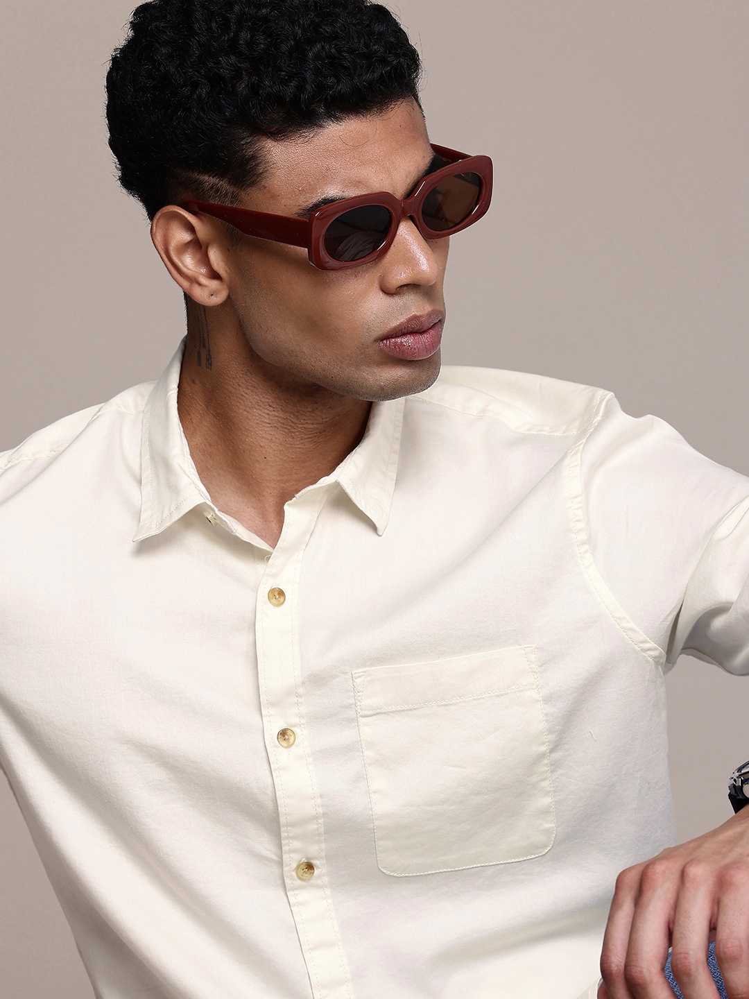 

WROGN Slim Fit Pure Cotton Casual Shirt, White