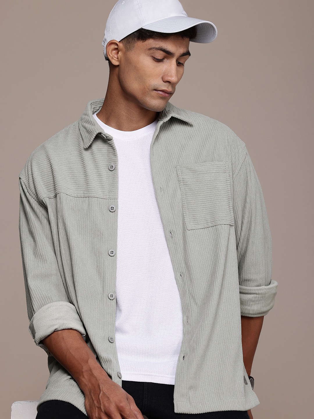 

WROGN Corduroy Oversized Casual Shirt, Grey