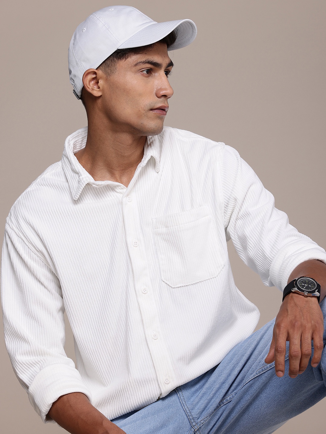 

WROGN Corduroy Casual Shirt, White