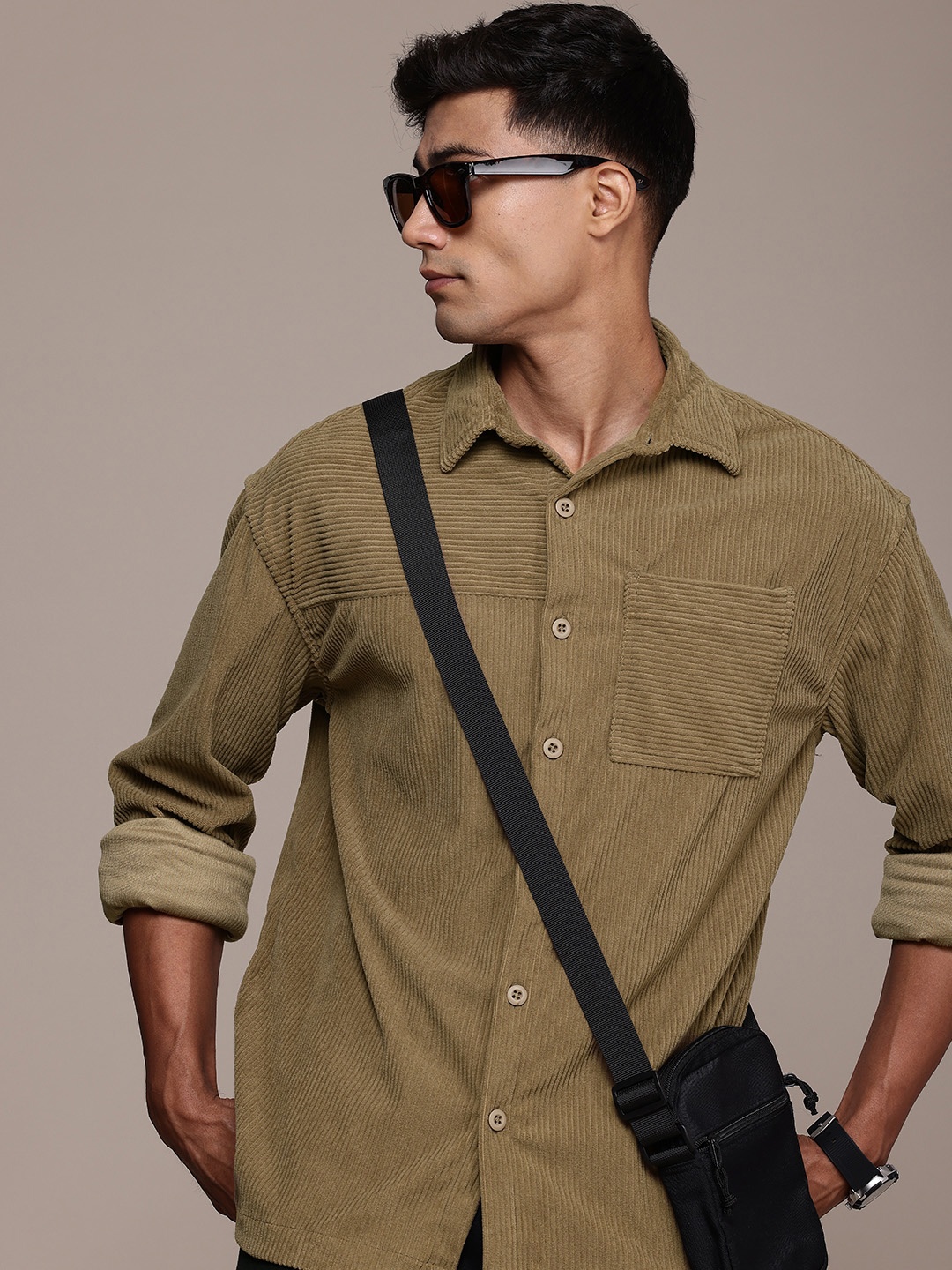 

WROGN Corduroy Oversized Casual Shirt, Olive