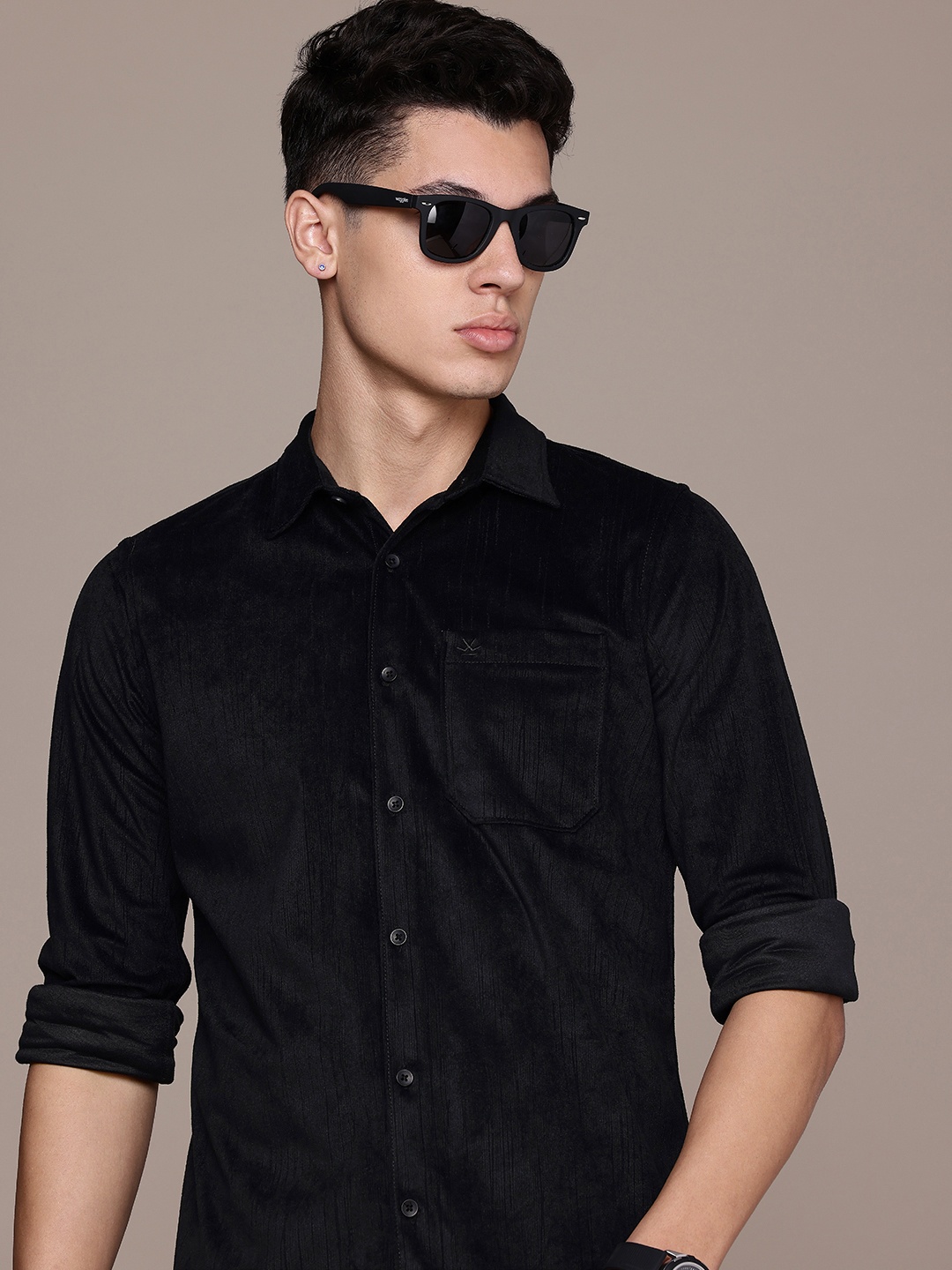 

WROGN Slim Fit Striped Casual Shirt, Black