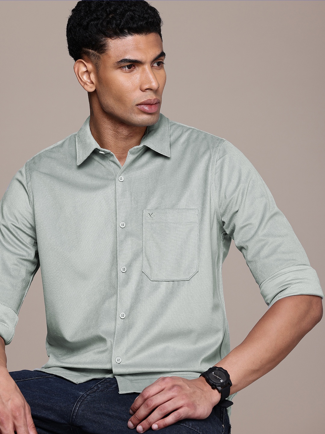 

WROGN Slim Fit Casual Shirt, Green