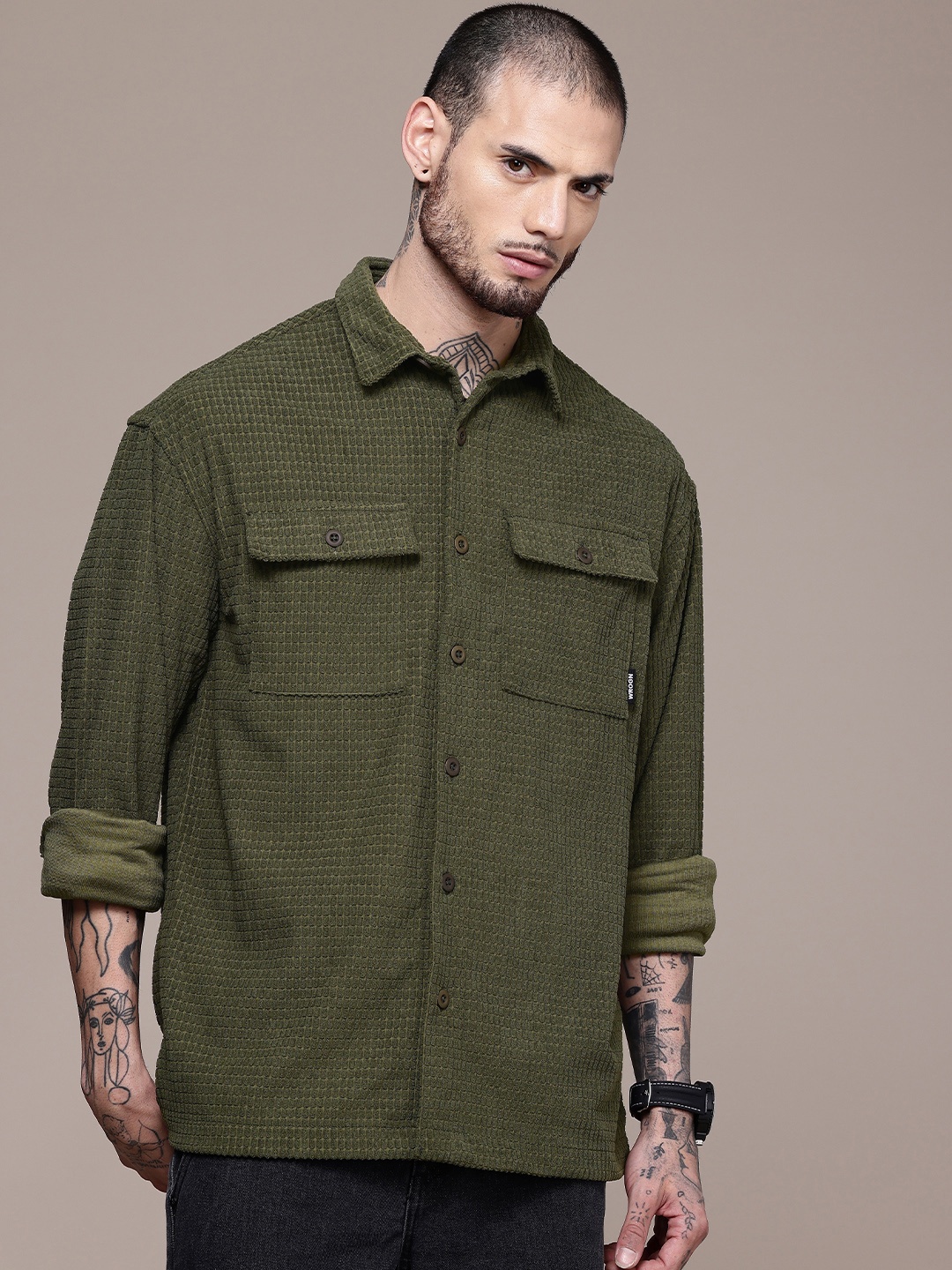 

WROGN Men Opaque Casual Shirt, Olive