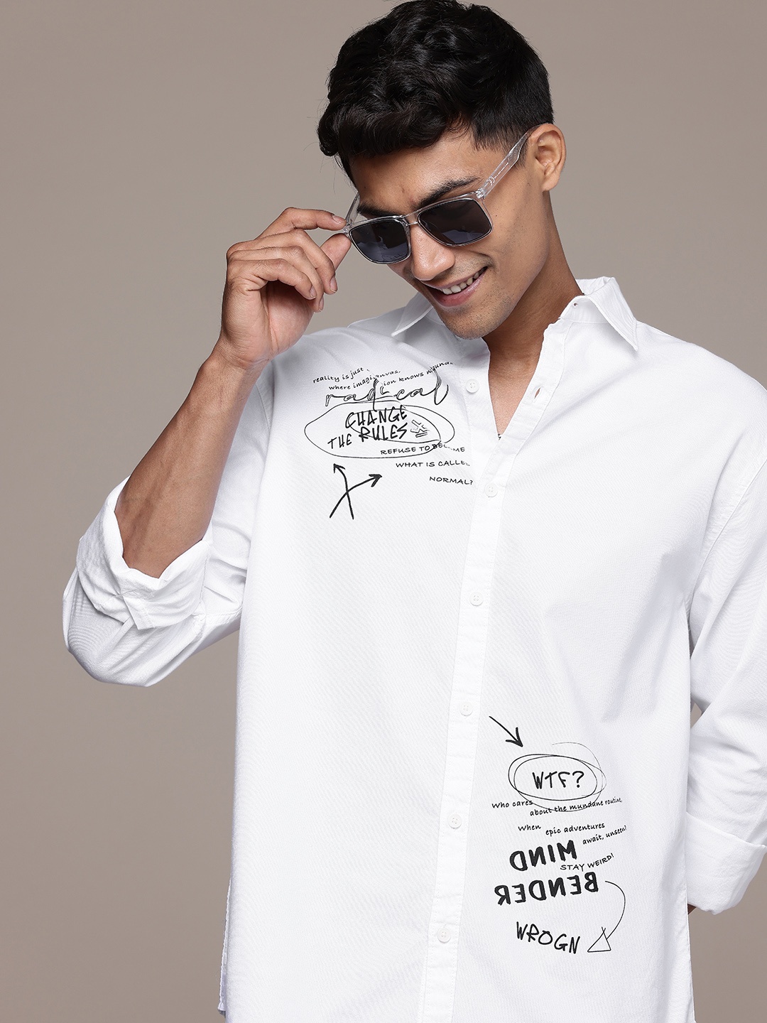 

WROGN Printed Pure Cotton Casual Shirt, White