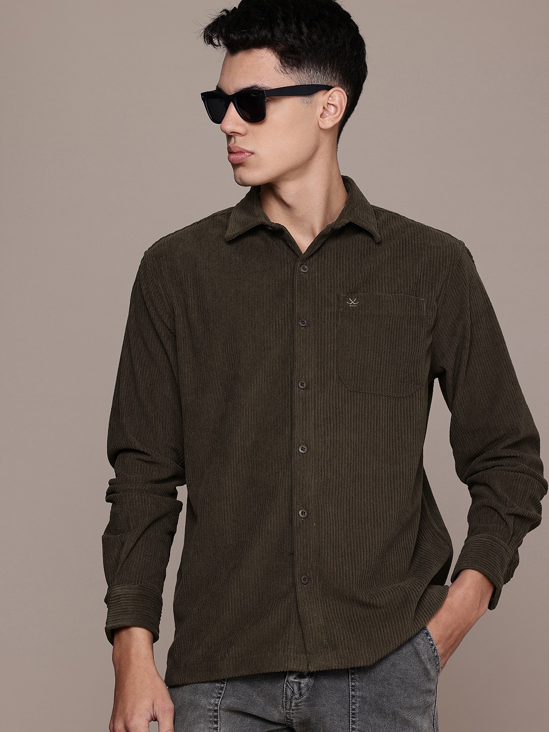 

WROGN Corduroy Casual Shirt, Brown