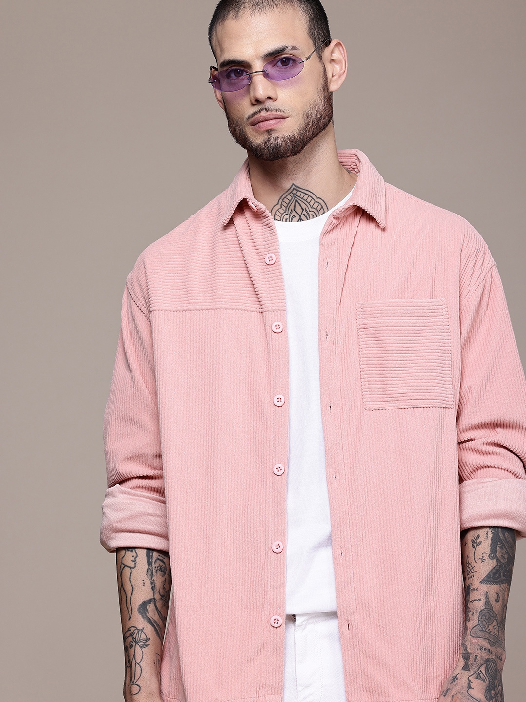 

WROGN Men Opaque Casual Shirt, Pink