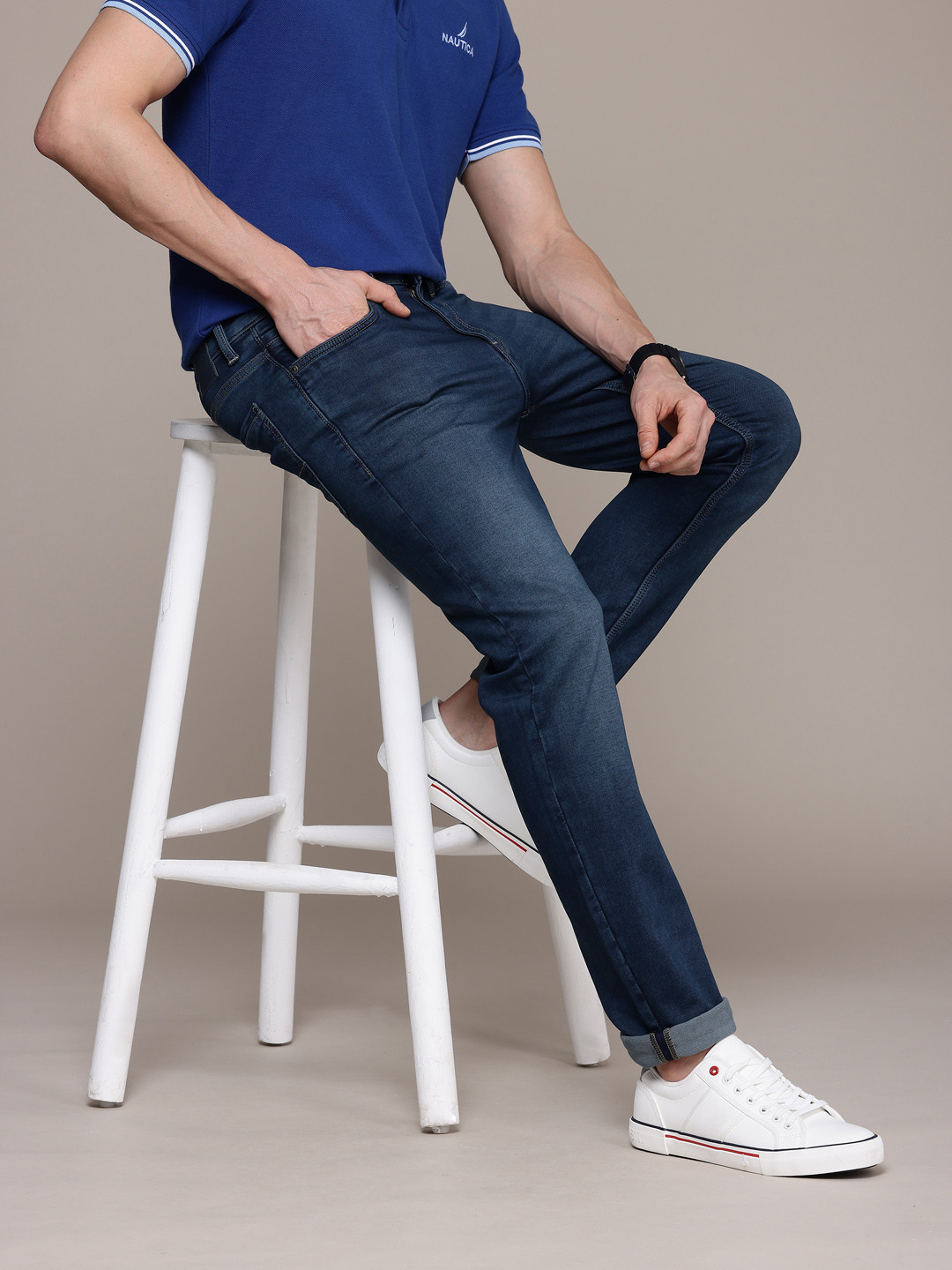 

Nautica Men Slim Fit Light Fade Stretchable Jeans, Blue