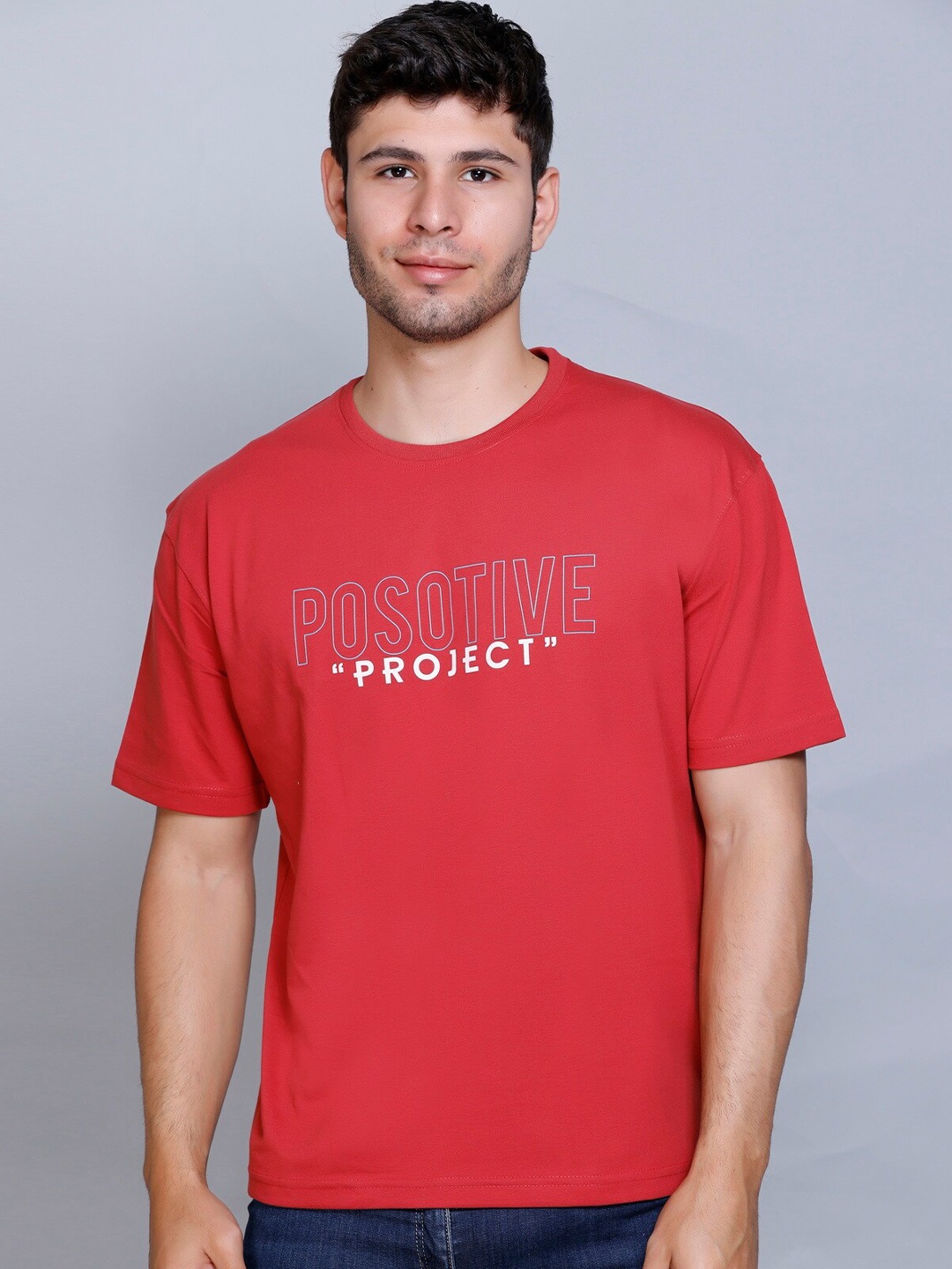 

Fort Collins Typography Printed Raw Edge Round Neck Cotton T-shirt, Red